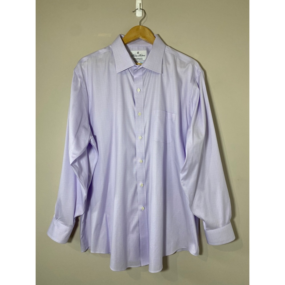 Brooks Brothers Performance Non-Iron Stretch Dress Shirt Purple Men 17.5 Coolmax